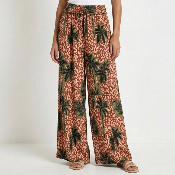 True Destinations Pants - True Destinations Flare Pants Beach Coverup Wide Leg Tropical Palm Trees Small